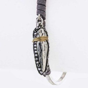 Crystal Arrow Suede Wrap Metal Cuff - Grey